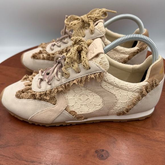 Circus NY Sam Edelman Nash Lace Ruffle Sneakers Beige Tan Floral Girly Women 8.5 - Picture 5 of 12